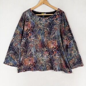 Pure Essence Top Shirt Womens XL Multicolor Abstract Print Stretch Artsy Relaxed